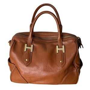 HEYS INTERNATIONAL Cognac SoHo Brown Leather Boston Speedy Satchel Crossbody
